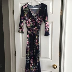Pink Blush navy maxi faux wrap dress